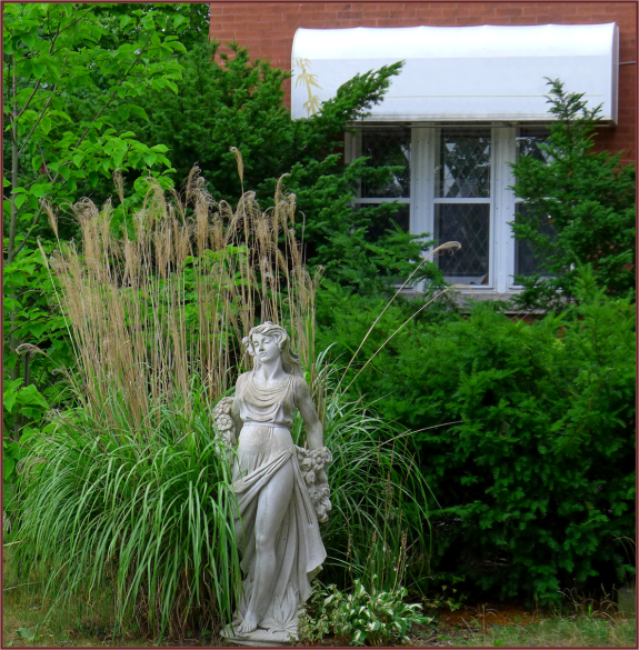 Ornamental grass and statue